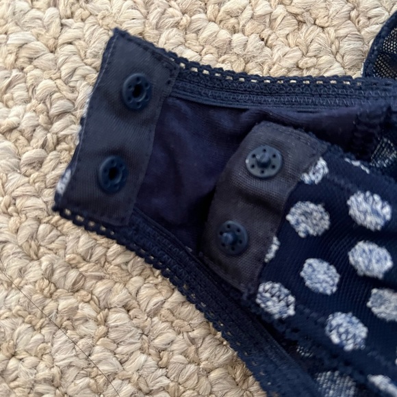 💙 NWOT New Aerie Blue Sheer Mesh Polka Dot Bodysuit Small Halter Tie Open Back - Picture 5 of 6